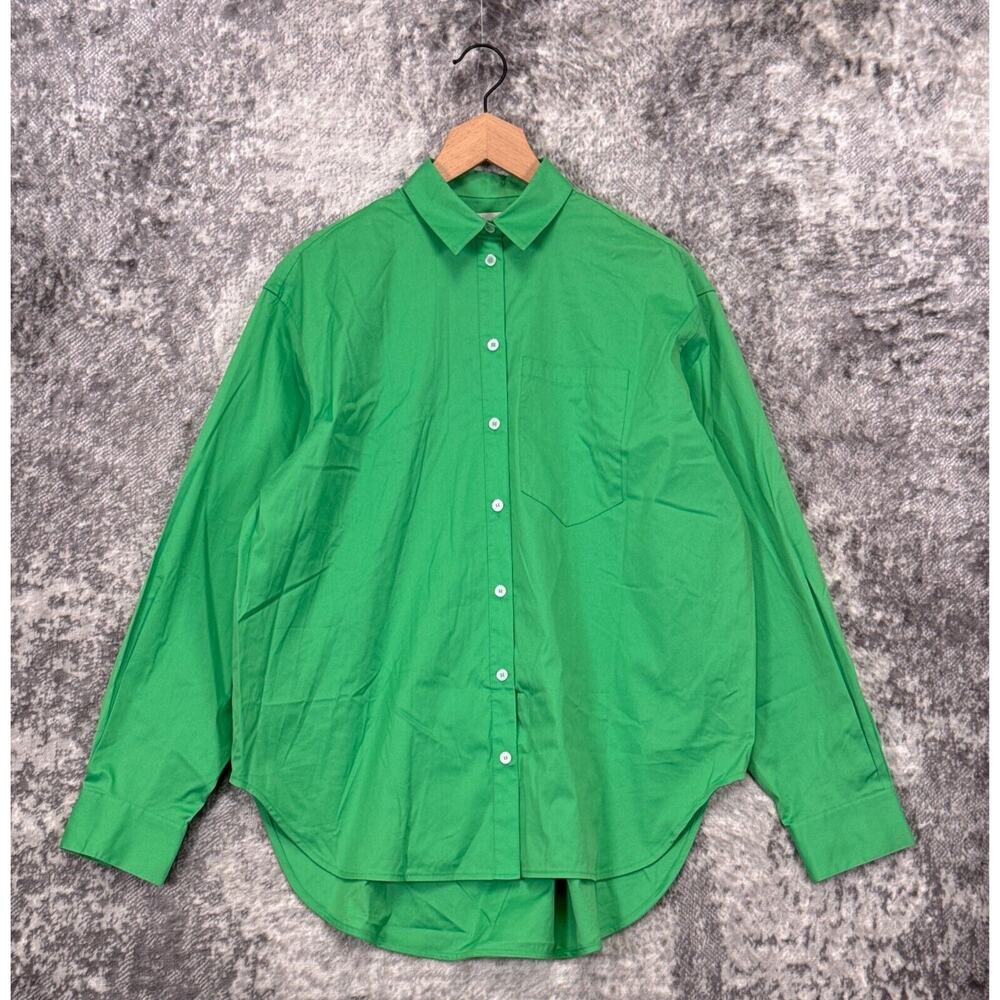Lee Mathews Shirt 0 Womens Green Button Up Cotton Poplin Relaxed Fit Tunic Top
